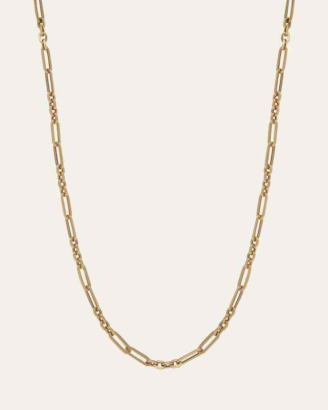 14K Yellow Gold Semi-Hollow Fancy Link Chain Necklace, 20"